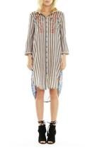  Xtra Long Shirt With Blue Stripe Front And Contrasting Fabrics
