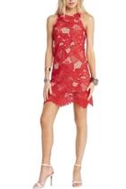  Red Lace Overlay Dress