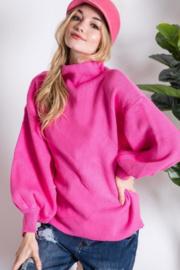  Mock Neck Puff Sleeve Sweater