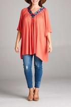 Embroidered V Neck Tunic