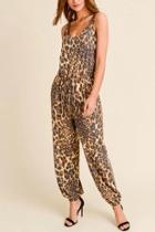  Leopard Jumpsuit With Cami Straps Elasticized Waist