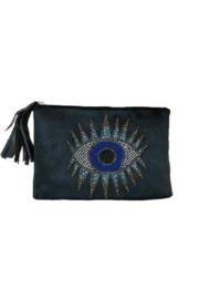  Black Velvet Tassel Clutch W/crystal Eye