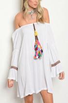  Boho White Tassel Dress
