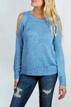  Blue Cold-shoulder Sweater