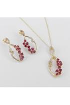  14k Yellow Gold Diamond And Ruby Pendant Necklace Dangle Drop Earrings Set