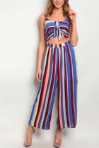  Ladies Striped Jumpsuit With Key Hole Front