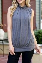  High-neck/pleated Waistband Top