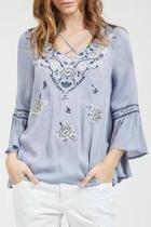  Embroidered Bell Sleeve Top