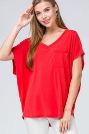  Solid V-neck Red-top