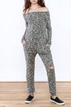 Grey Off-shoulder Jumpsuit