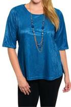  Plus-sized Teal Textured Shirt