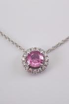  Diamond And Pink Sapphire Halo Necklace 14k White Gold Pendant 18 Chain Wedding