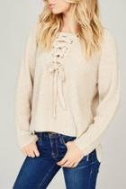  Cream Lace-up Sweater