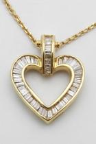  Diamond Heart Pendant 14k Yellow Gold .85 Ct Baguette Open Heart Pendant Necklace Chain 16