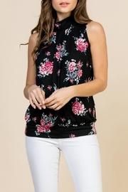 Floral-print-mock-neck Pleated-sleeveless-top