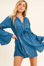 Bell Sleeve Crochet Detail Shirt Dress