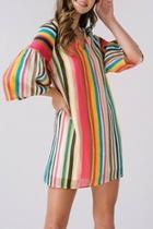  Tropical-striped Bell-sleeve Dress