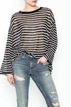  Sheer Stripe Bell Sleeve Sweater