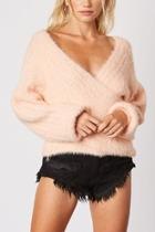  Plunging-loose Peach Sweater