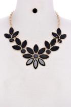  Flower Black Necklace-set