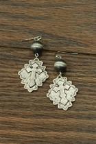  Antique-silver-cross Earrings With-western-pearl