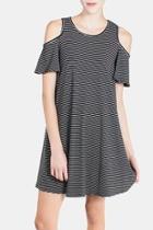  Cold Shoulder Striped Dress