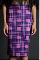  Bright Plaid Pencil Skirt