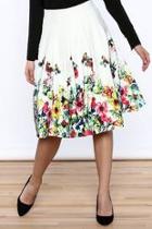  White Floral Pleated Skirt