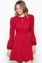  Red Front Button Dress With Keyhole
