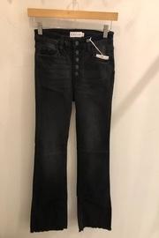  High Rise Frayed Hem 5 Button Crop Flare