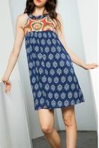  Printed Halter Dress With Embroidery