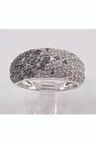  White Gold 3/4 Ct Black Diamond Cluster Wedding Ring Dome, Band Size 7