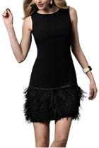  Feather Embellished Little Black Dress