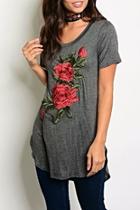  Grey Floral Embroidered Top