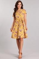  Mustard Floral Wrap-dress