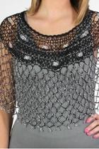  Beaded Poncho-black/silver