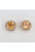  Citrine And Diamond Stud Earrings Halo Studs 14k Yellow Gold November Birthstone