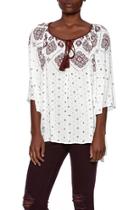  Burgundy Print Peasant Top