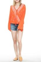  Embroidered Wrap Top