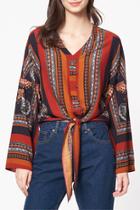  Brique Patchwork Tie Bottom Blouse