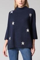 Mock Neck Pullover Sweater With Stars