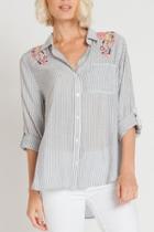  Embroidered Pinstripe Top