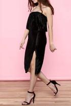  Black Strapless Midi Dress