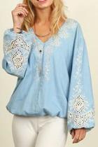  Denim Embroidered Top