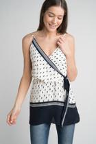  Navy & White Faux Wrap Tank Top With Side Tie