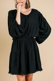 Long Puff Sleeve Ruffle Dress