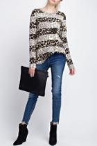  Striped Animal Print Top