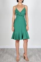  Jade-green Ruffle Midi-dress