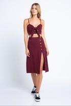  Burgundy Midi-skirt Set