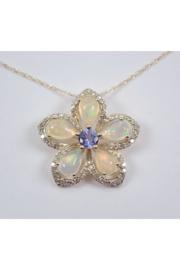  Opal Tanzanite And Diamond Flower Cluster Pendant Necklace Yellow Gold 18 Chain October Gemstone